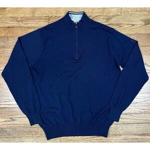 Peter Millar Sweater Blue Quarter Zip Merino Wool Silk Pullover Men's Sz Medium